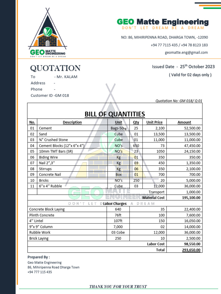 Quotation Bill Meaning In Gujarati