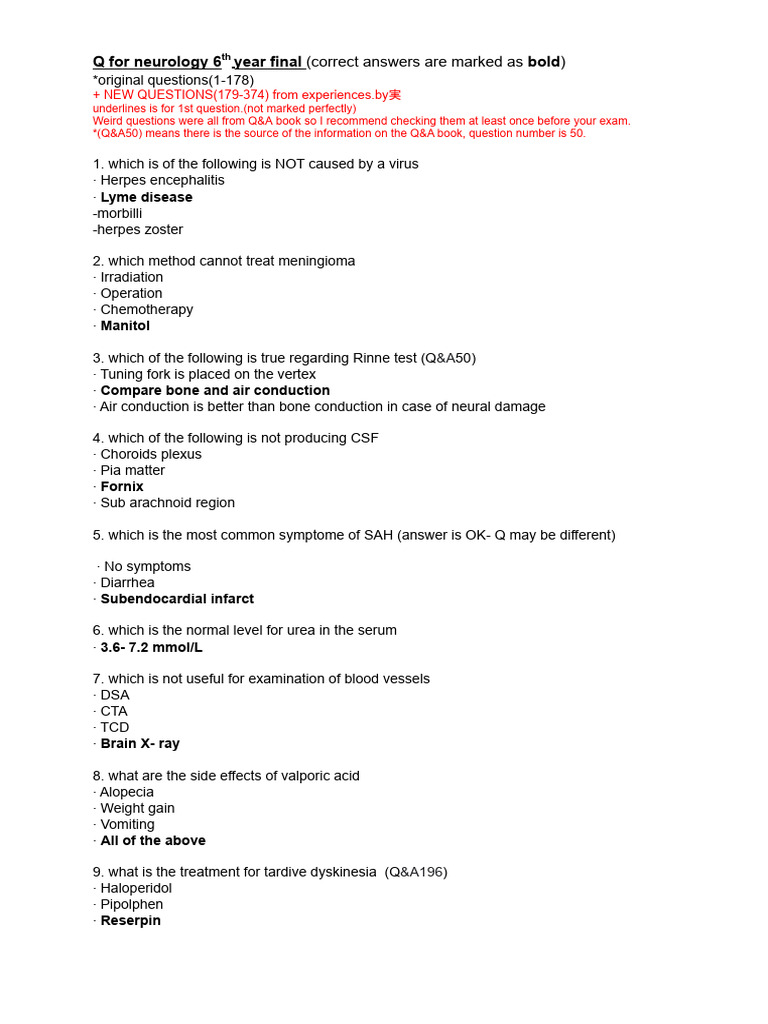 Neurology Final Exam Q&A Guide | PDF | Stroke | Headache
