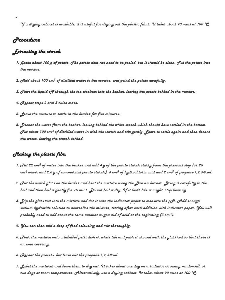 Making Bioplastic from Potato Starch | PDF | Starch | Chemical Compounds