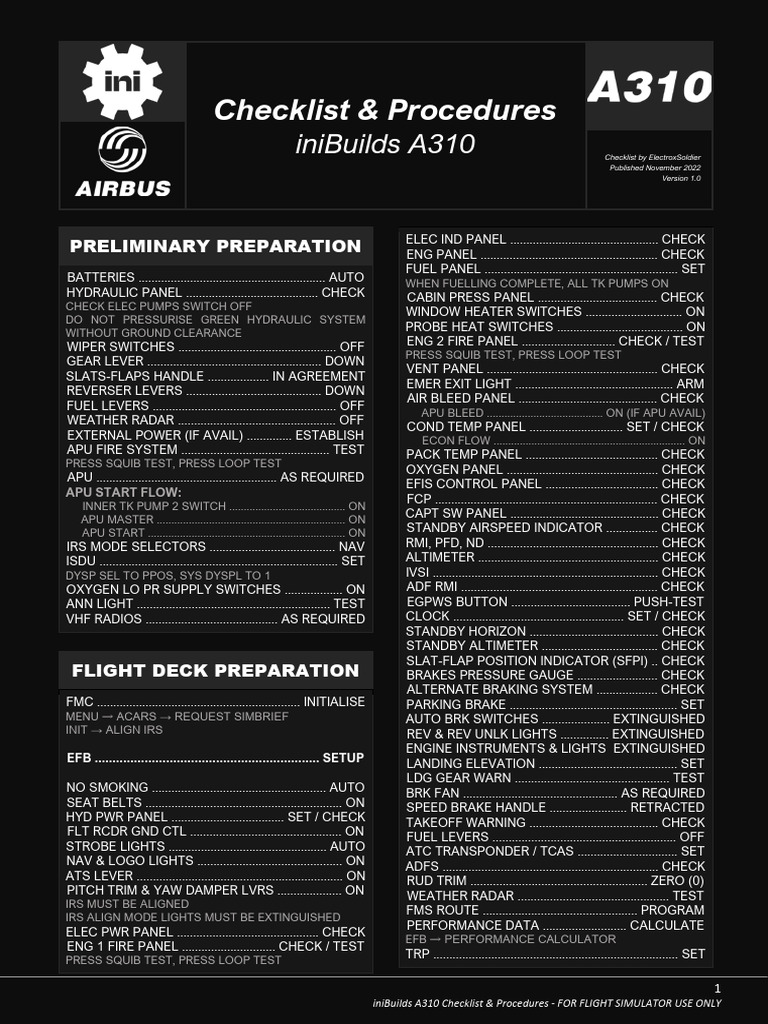 iniBuilds A310 Checklist & Procedures | PDF | Takeoff | Transponder ...