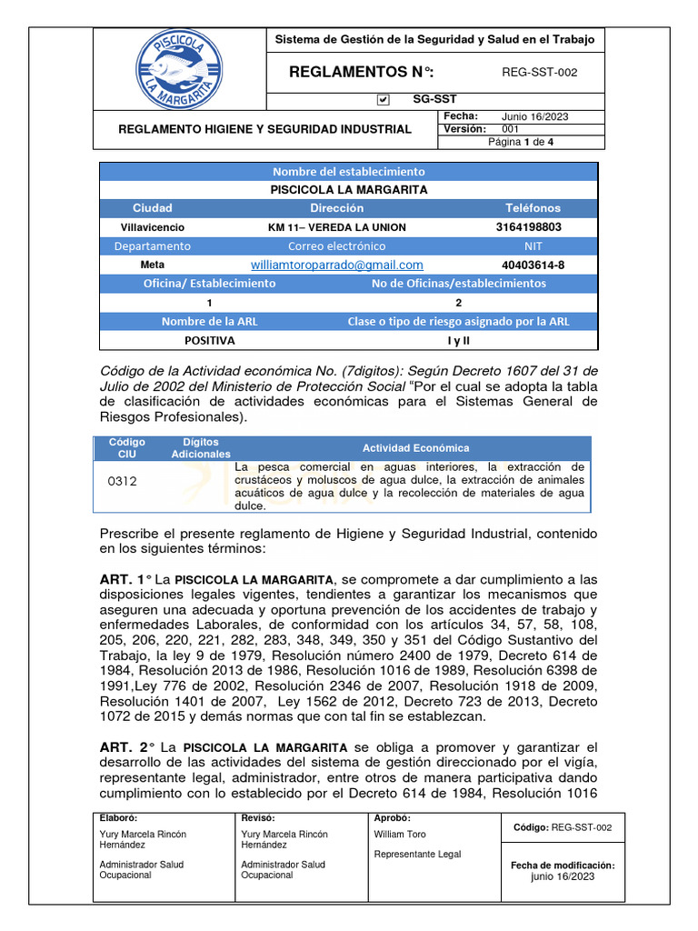Reglamento de Higiene y Seguridad Industrial | PDF | Seguridad y salud ...