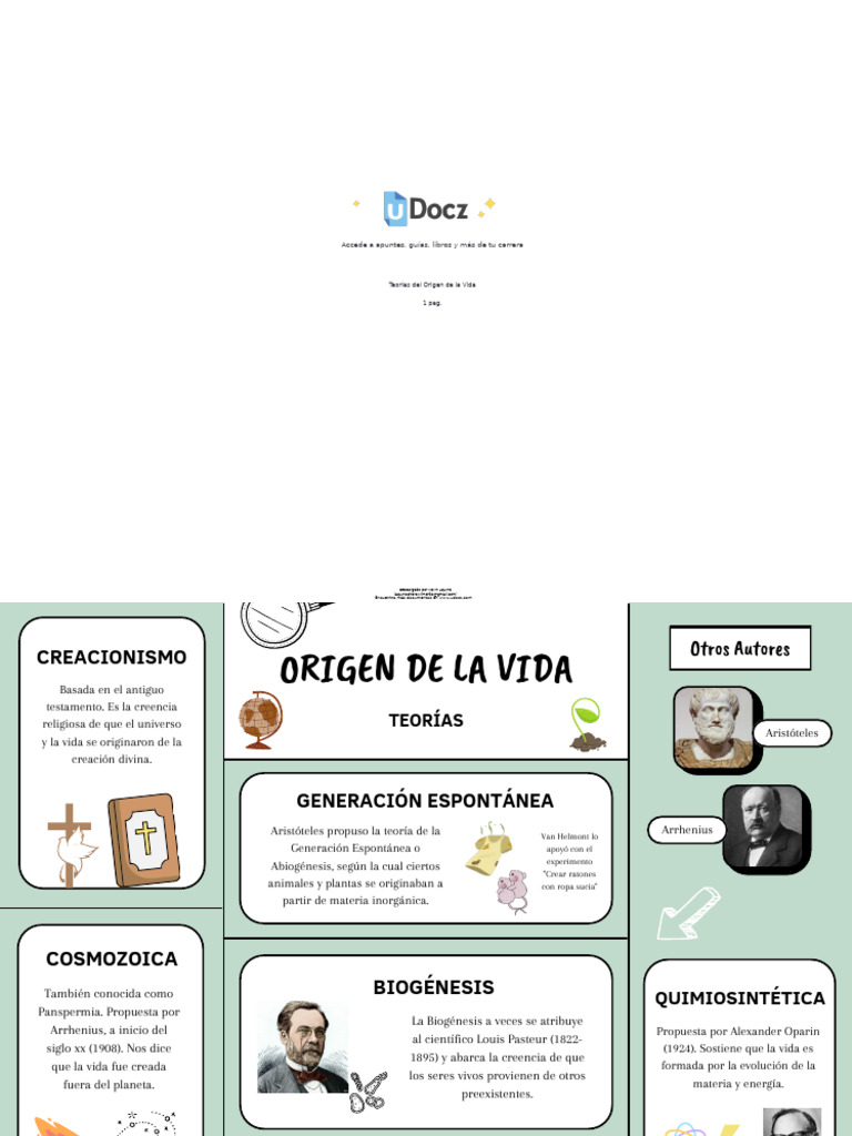 Teorías del Origen de la Vida | PDF | Abiogénesis | Conceptos biologicos