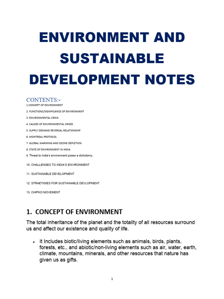 Environment and Sustainable Development Notes | PDF | Ozone Depletion ...