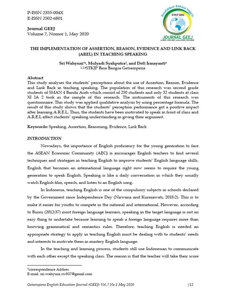Sri wahyuni dkk the mplementation of assertion reason evidence
