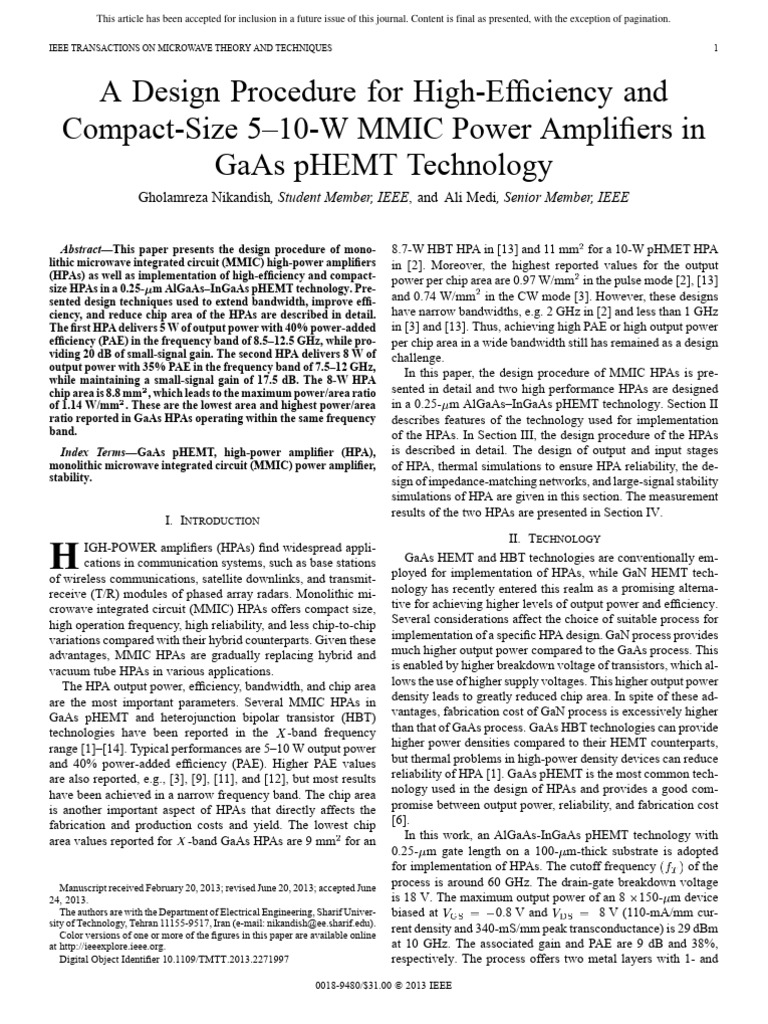 A Design Procedure For HighEfficiency and CompactSize 510W MMIC