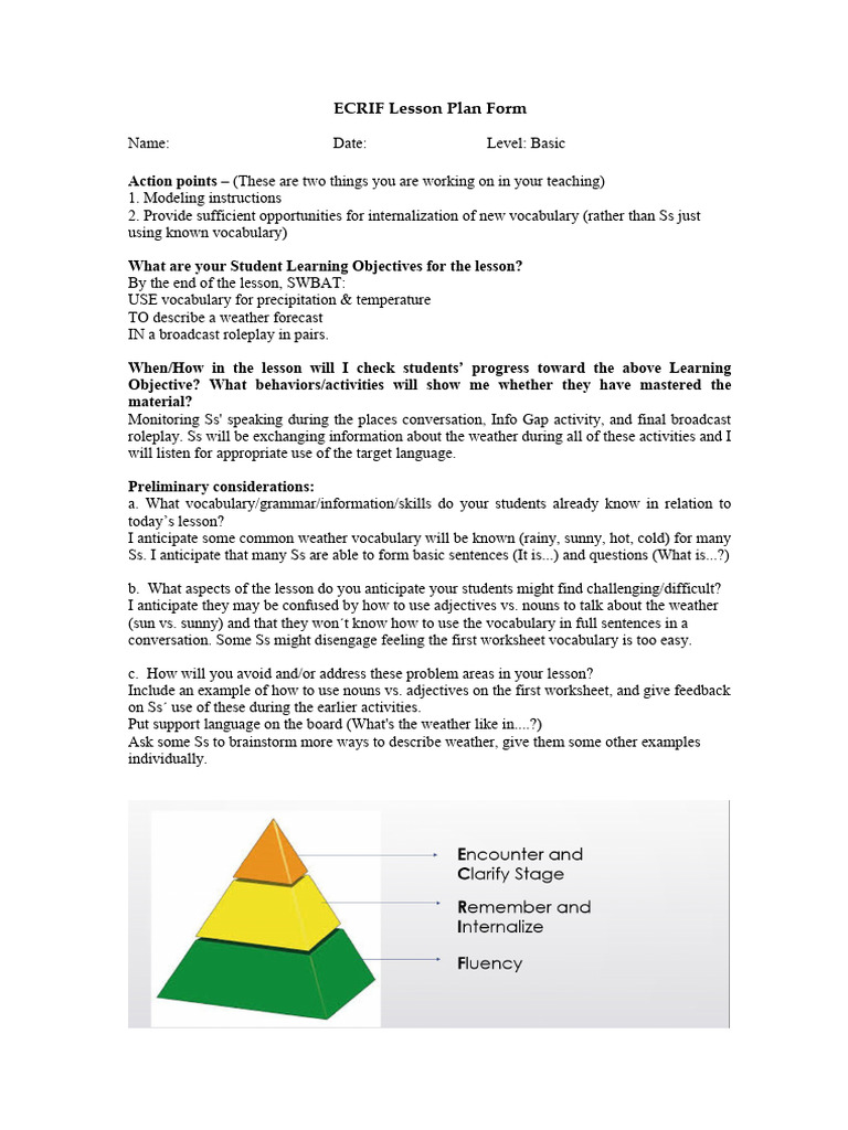 ECRIF Vocabulary Lesson Plan | PDF | Vocabulary | Adjective
