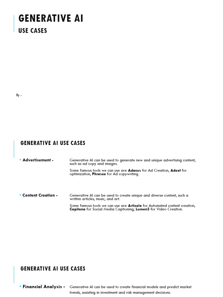 Generative AI - Use Cases and Tools | PDF