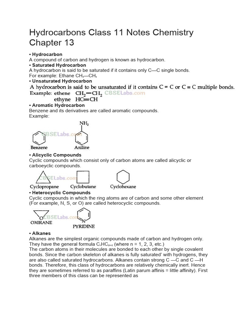 Hydrocarbons Notes | PDF | Alkene | Aromaticity