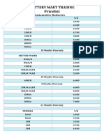 BATTERY MART TRADING Price List