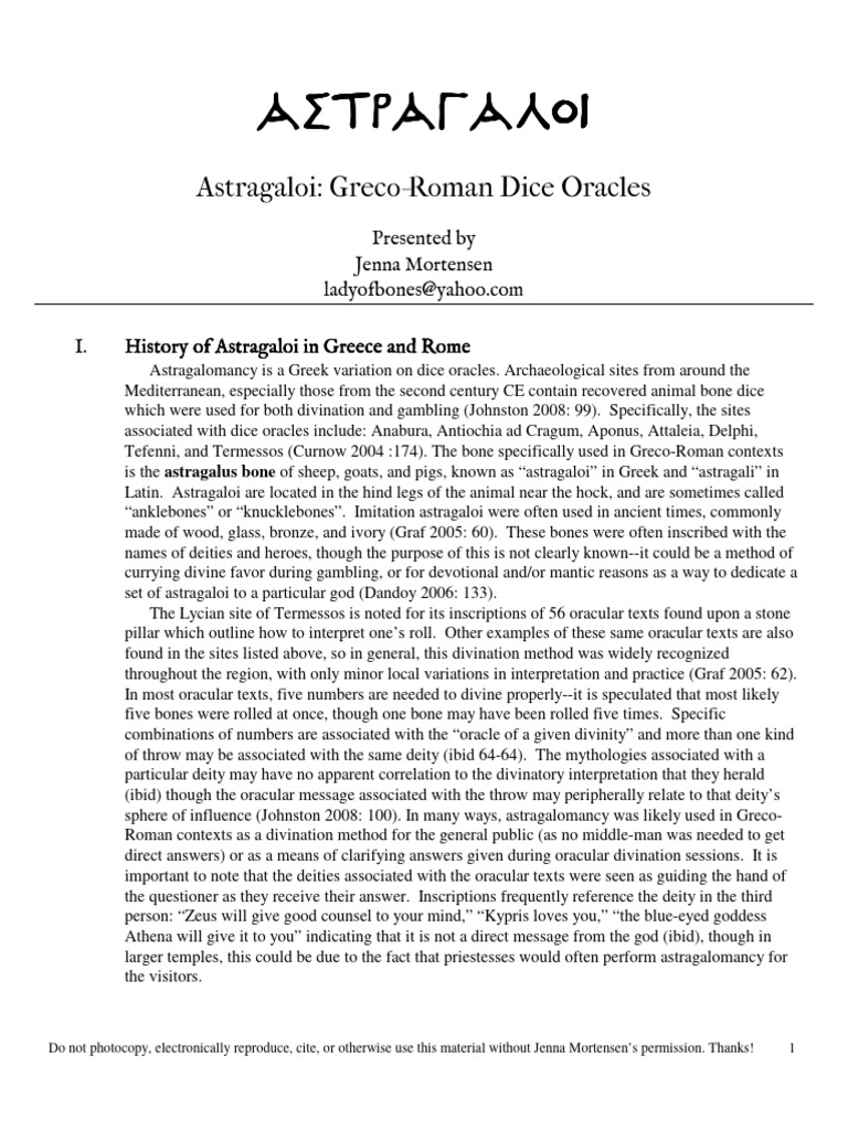 Astragaloi Handout | PDF | Oracle | Apollo