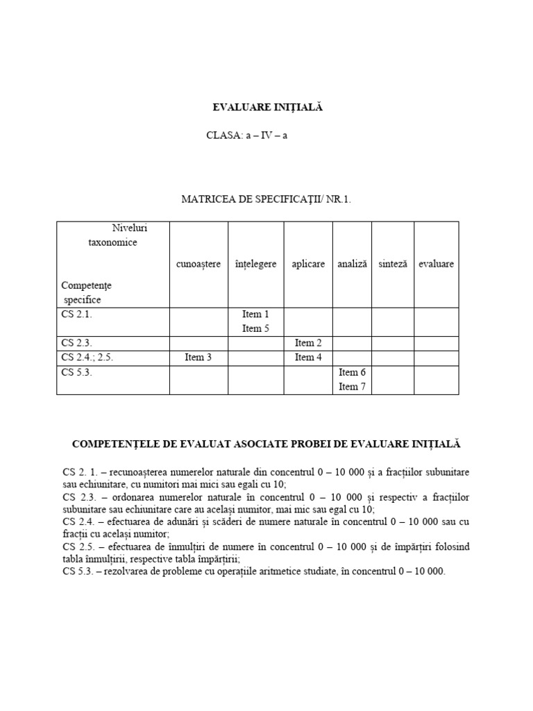 Test Mate Clasa A IV A | PDF