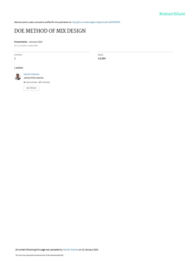 Doe Method of Mix Design PDF Concrete Cement
