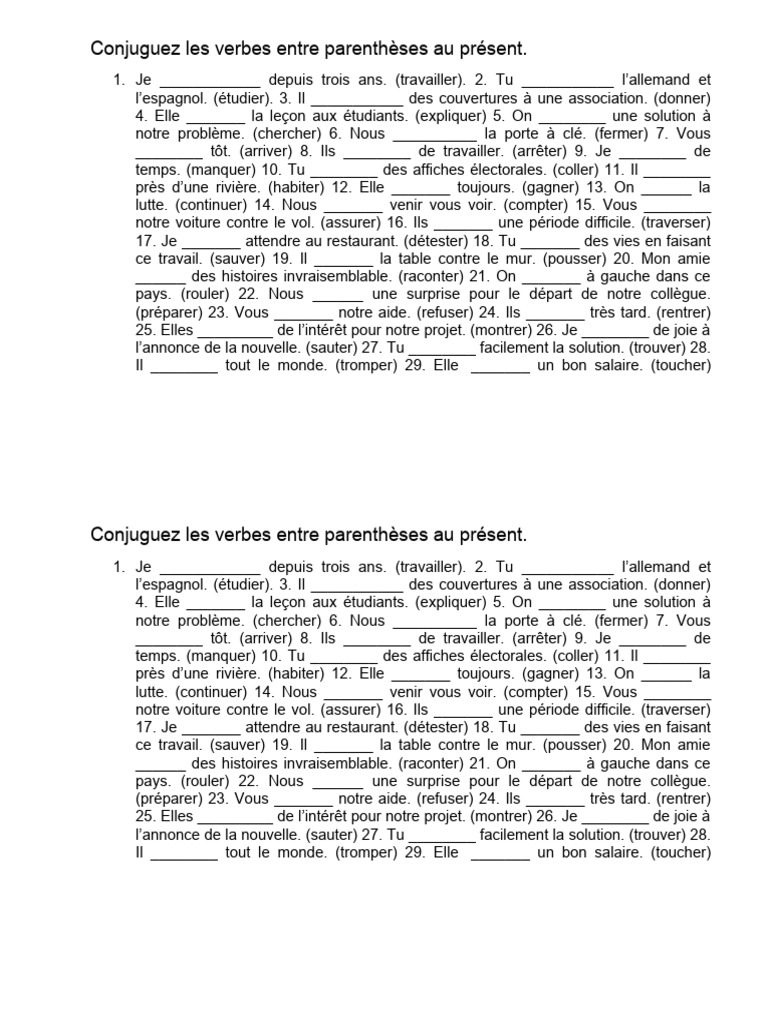 Conjuguez Les Verbes Entre Parenthèses Au Présent | PDF | Théorie ...