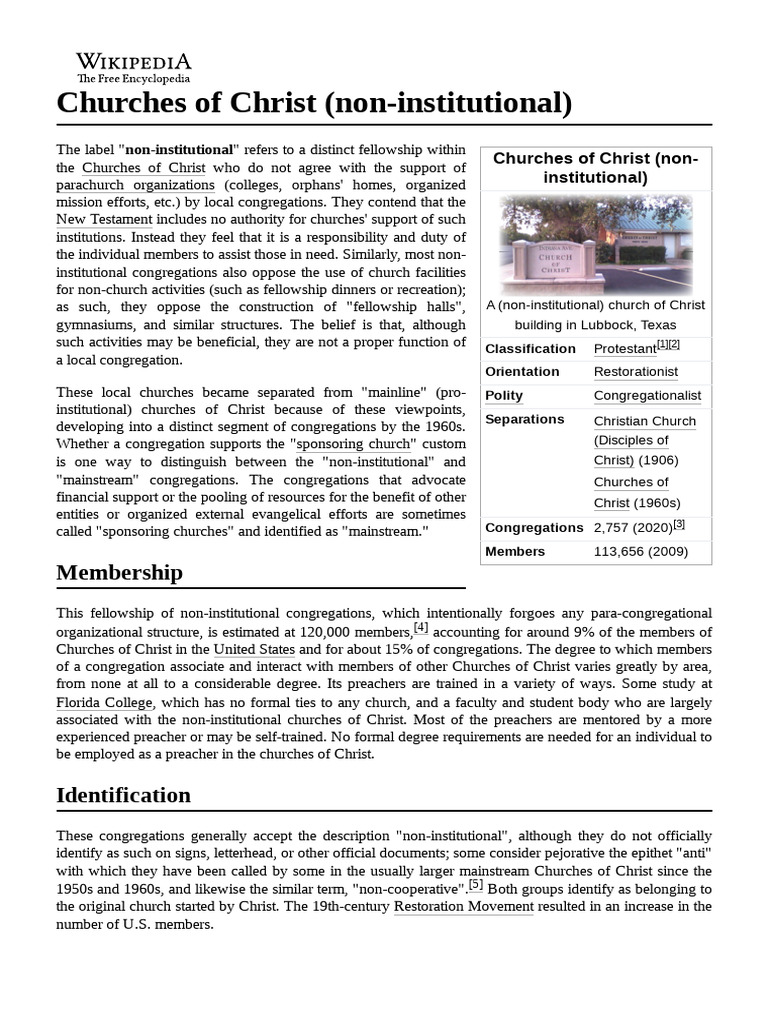 Non-Institutional Churches of Christ | PDF | Protestantism | Christian ...