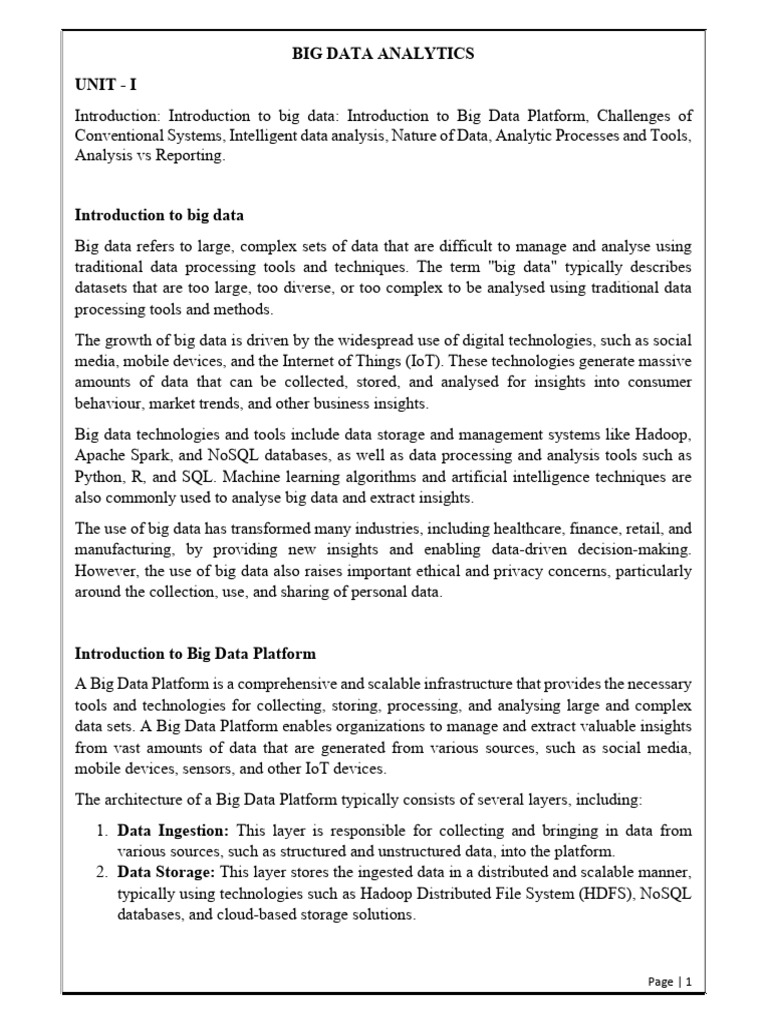 Big Data Analytics Unit-1 | PDF | Big Data | Analytics