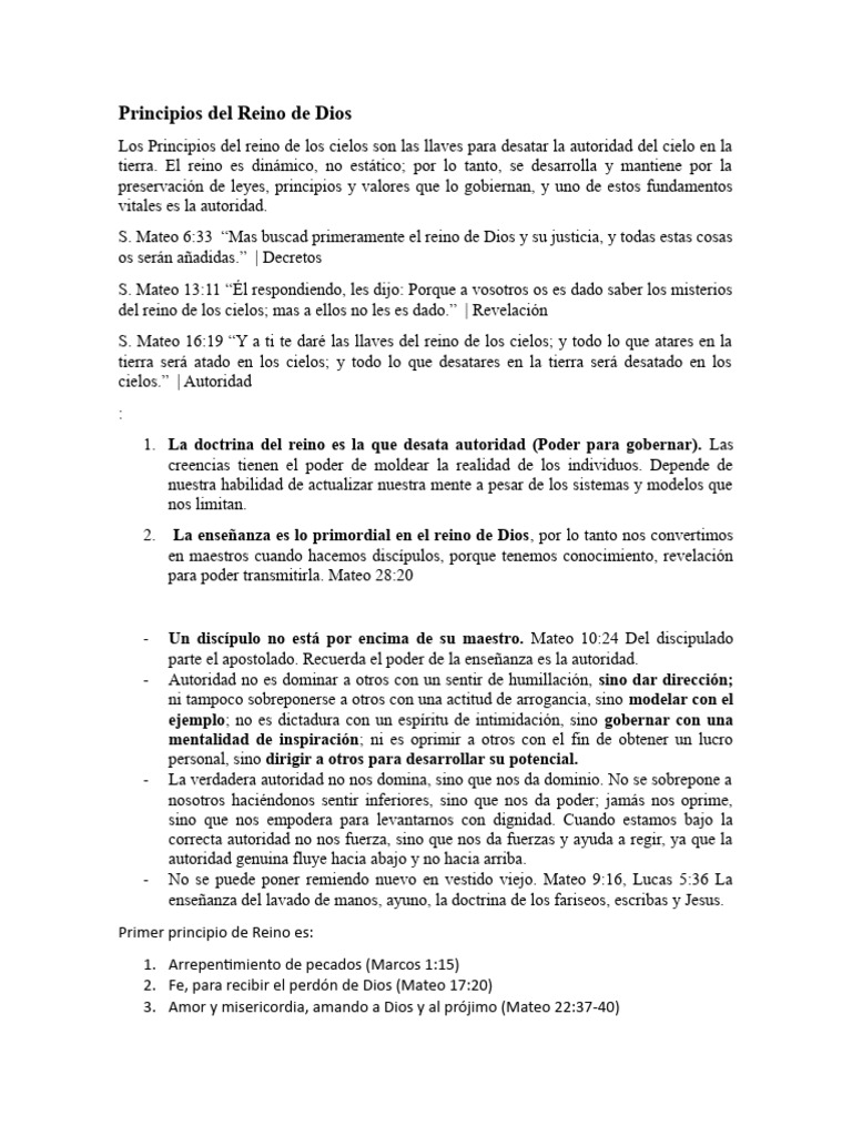 Principios Del Reino de Dios | PDF | Evangelio de Mateo | Reinado y ...