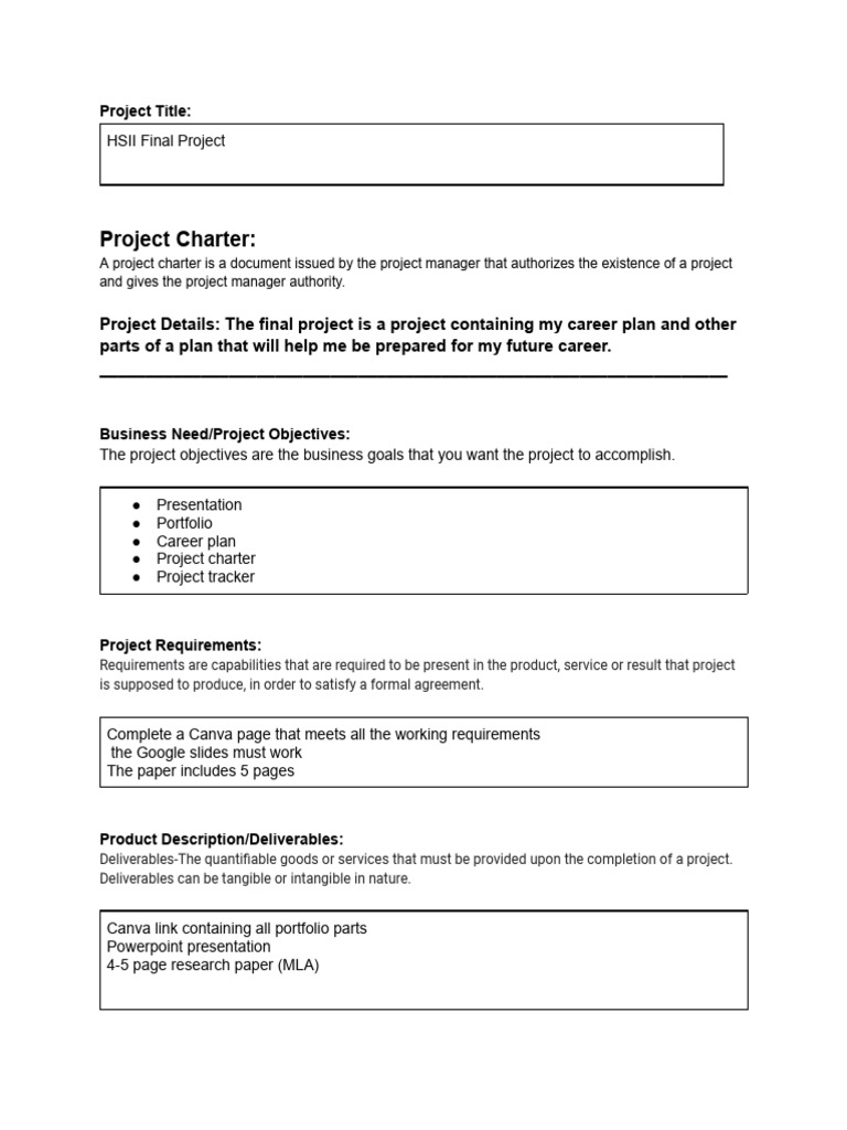 HSII Final Project Charter Overview | PDF | Project Management | Economies