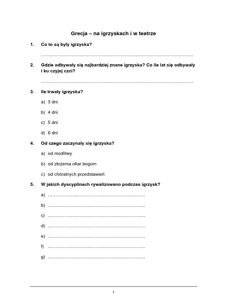 Grecja - Na Igrzyskach I W Teatrze - Test Sprawdzający - PDF | PDF