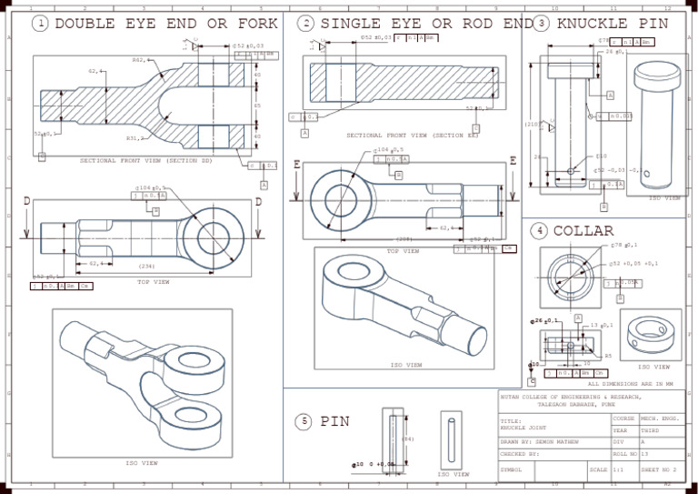 Knuckle Joint Engineering Drawing | PDF