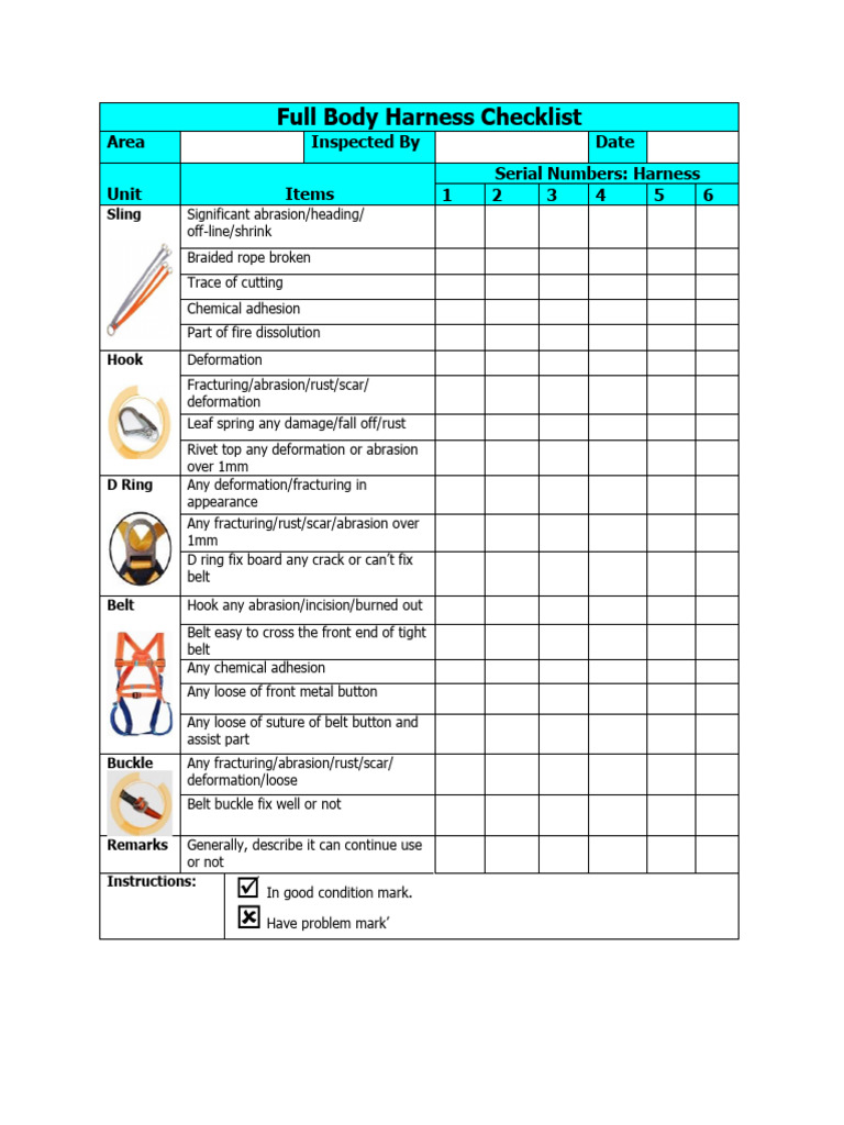 Full Body Harness Checklist 安全带检查清单 PDF