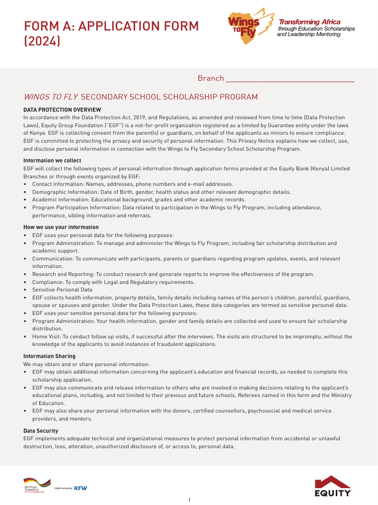 Wings To Fly Application Form 2024 PDF Disability Information Privacy