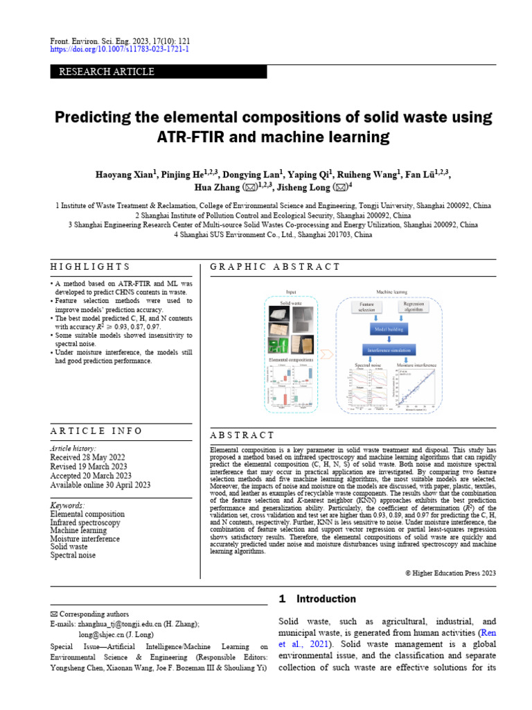 Predicting the elemental compositions of solid waste using atr ftir and