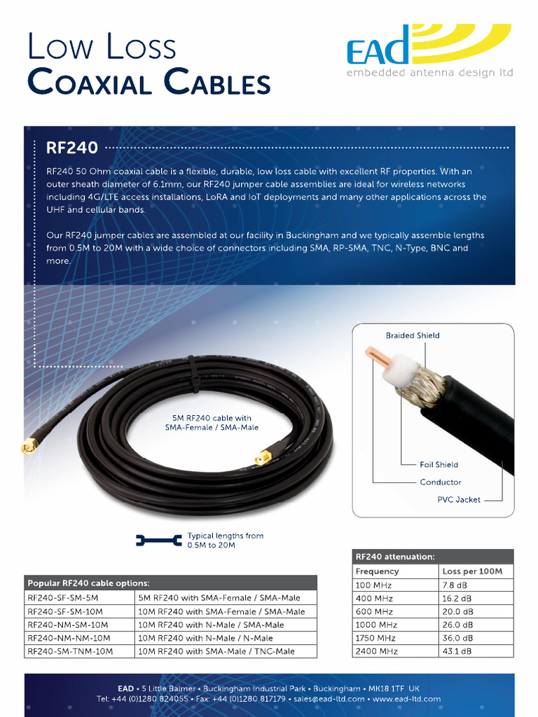 RF240 Low Loss Coaxial Cables PDF