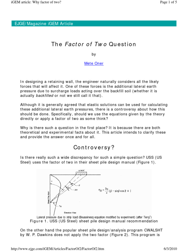 Factor of Two in Retaining Wall Design | PDF | Stress (Mechanics ...