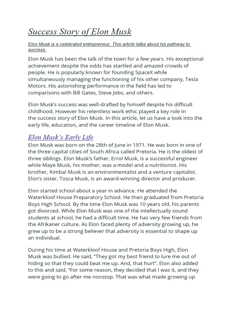 Story of Elon Musk | PDF | Elon Musk