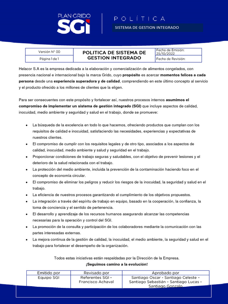 Polietica de Sistema de Gestion Integrado Rev. 00 | PDF | Calidad ...