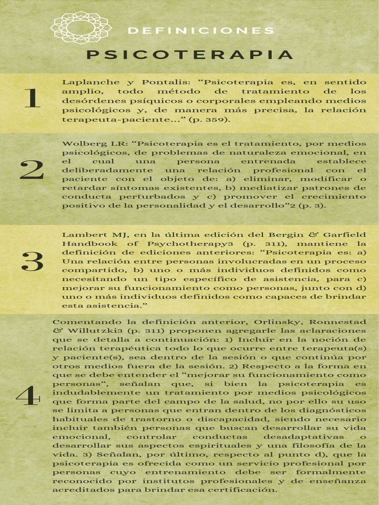 Definiciones De Psicoterapia PDF Psicoterapia Sicolog a