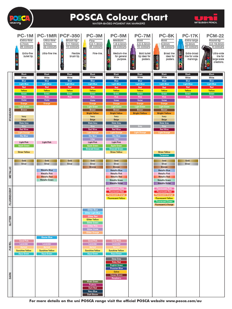 POSCA Marker Color Chart 2025 | PDF | Blue | Green