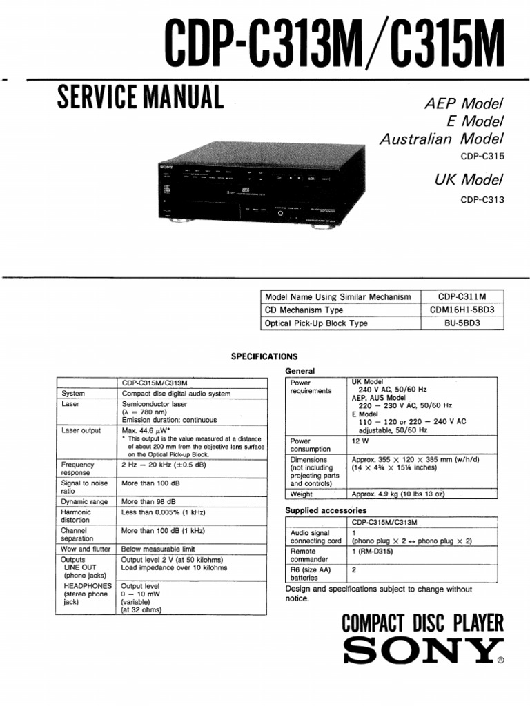 Hfe Sony Cdp-c313m c315m Service en | PDF