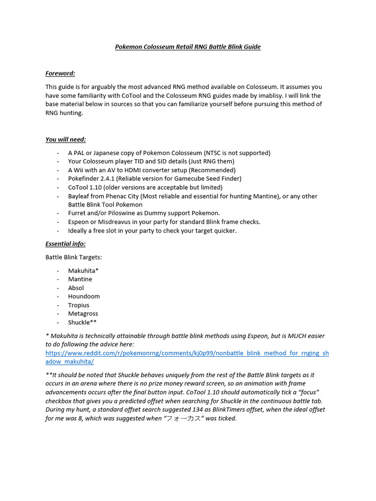 Pokemon Colosseum Retail RNG Battle Blink Guide | PDF | Computing