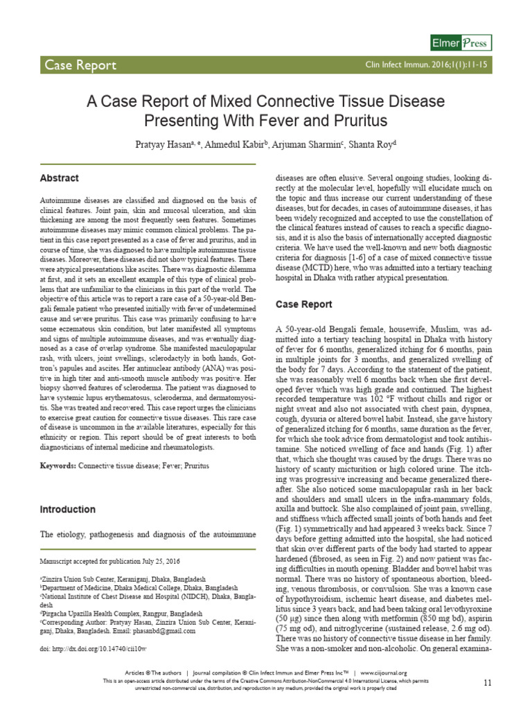 2016 Hasan Et Al. A Case Report of Mixed Connective Tissue Disease P