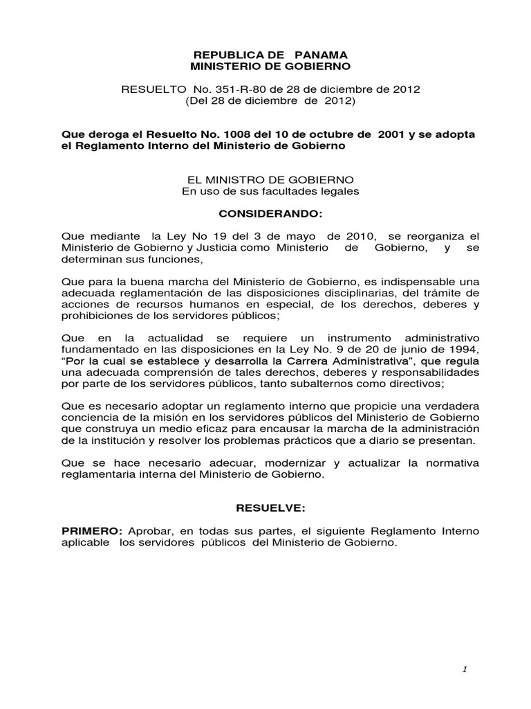 Reglamento Interno del Ministerio de Gobierno | PDF | Regulación ...