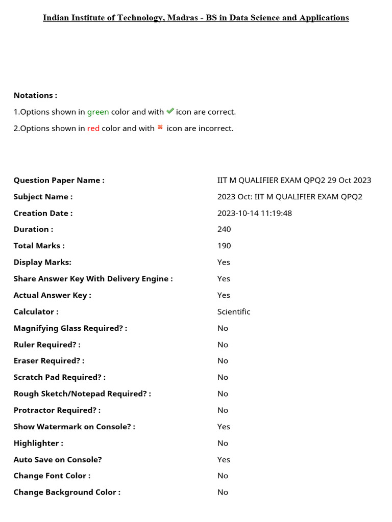 IIT Madras BS Data Science Qualifier Exam | PDF | Multiple Choice | Adverb