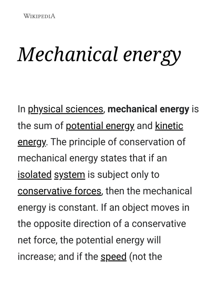 Mechanical Energy Wikipedia PDF Nature Quantity