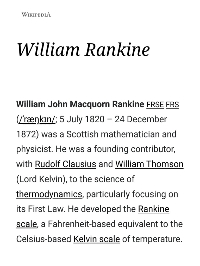 William Rankine: Pioneer of Thermodynamics | PDF | Applied And ...