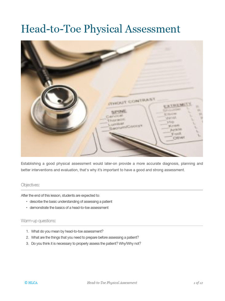 6 Head To Toe Physical Assessment 2 PDF Physical Examination Nursing