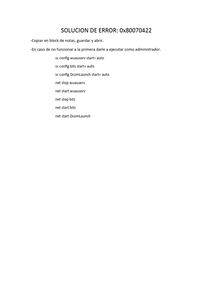Solución Error 0x80070422 en Windows | PDF
