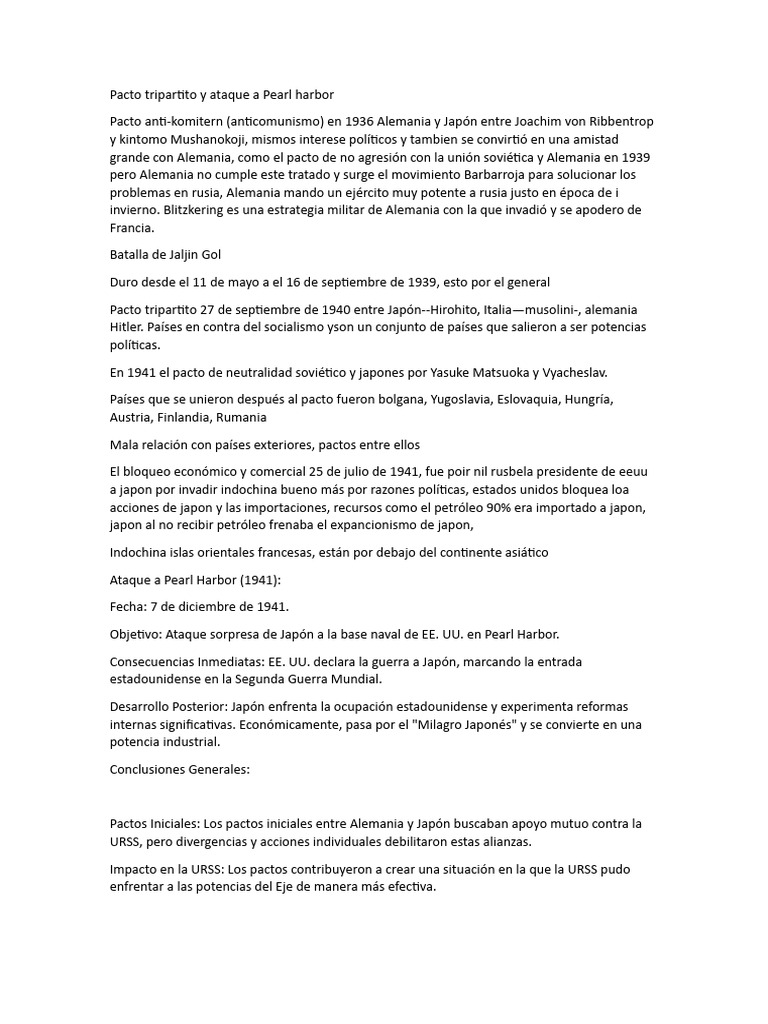 Pacto Tripartito y Pearl Harbor | PDF | Imperio de japón | Segunda ...