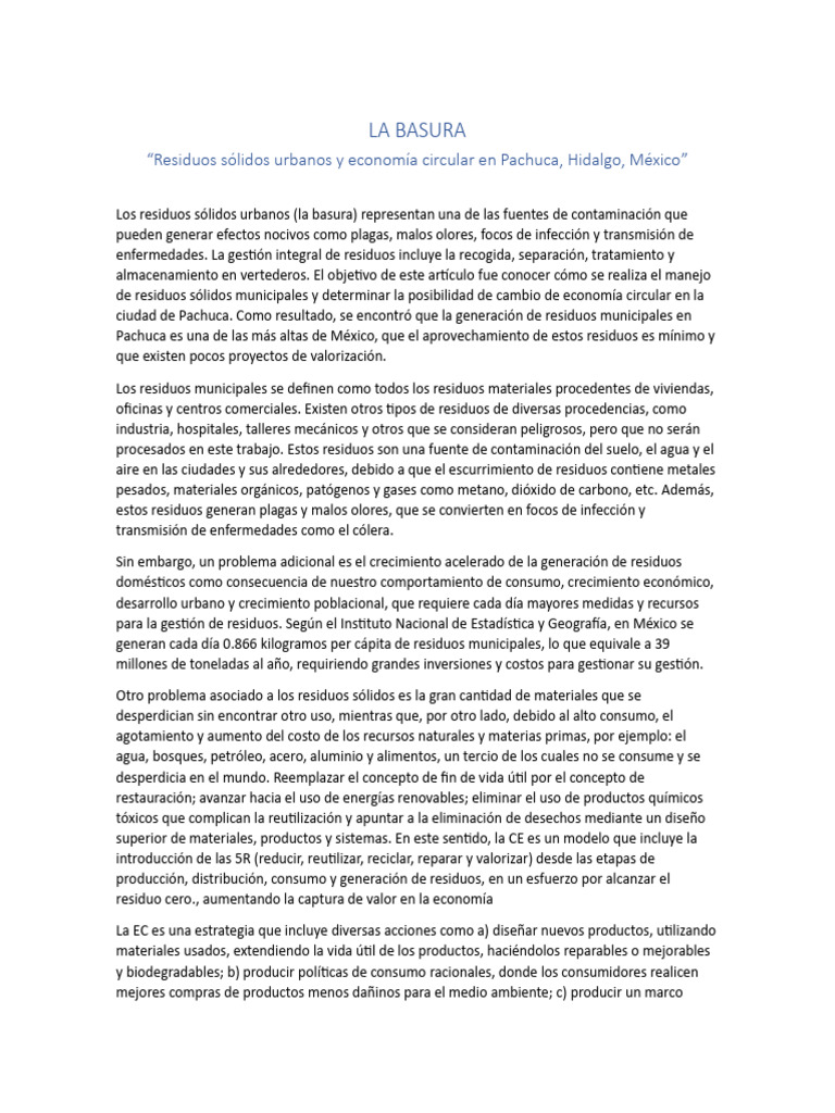 LA BASURA Resumen | PDF | Residuos | Gestión de residuos