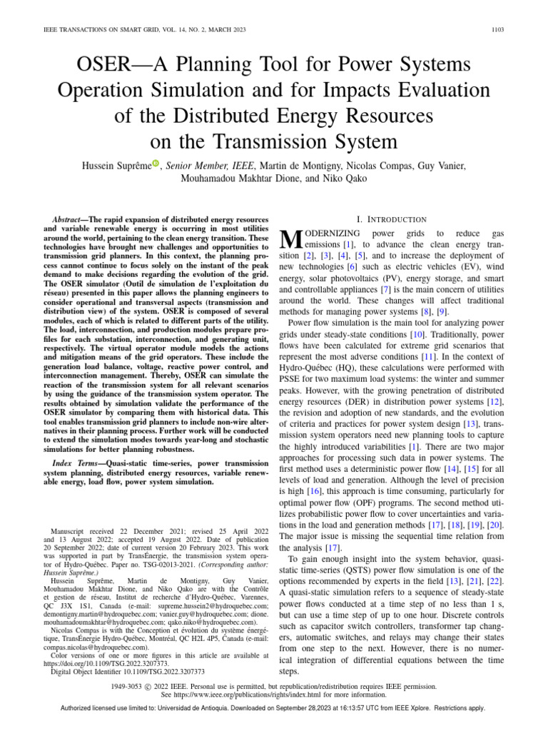 OSERA Planning Tool For Power Systems Operation Simulation and For ...