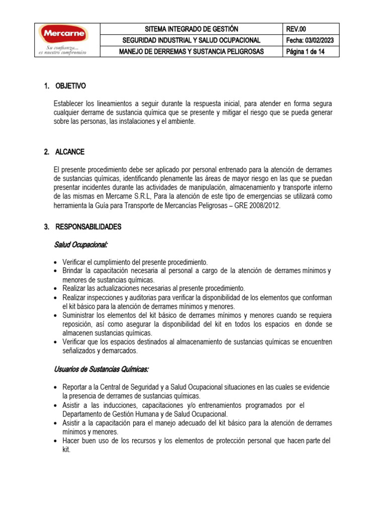 Manejo de Derrames | PDF | Seguridad y salud ocupacional | Residuos