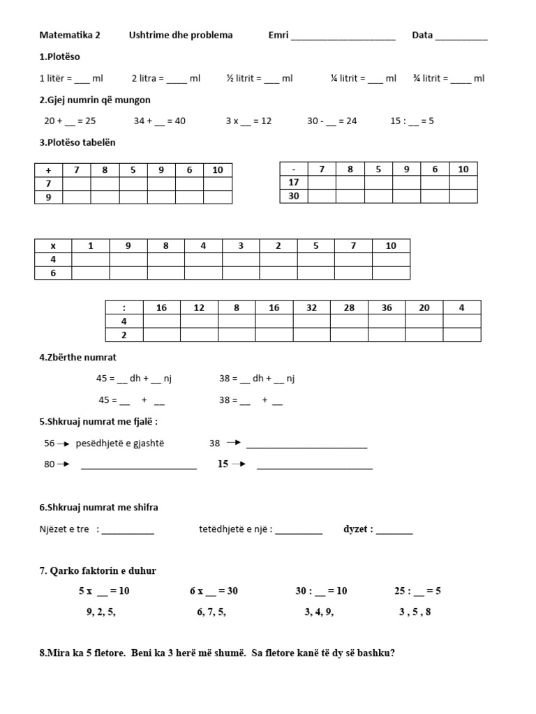 Matematika 2 Ushtrime Dhe Problema Emri | PDF
