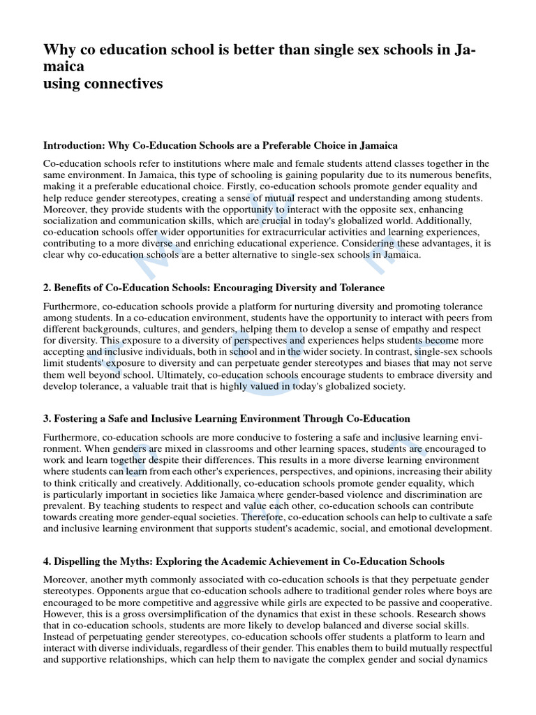 Why Co Education School Is Better Than Single Sex Schools in Jamaica