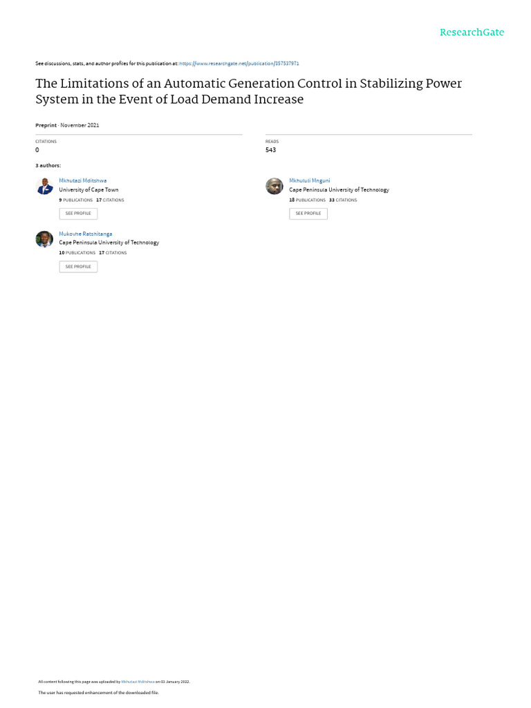 Limitations of Automatic Generation Control | PDF | Electrical Grid ...