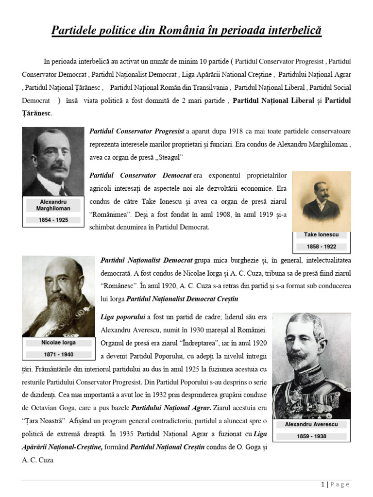 Partidele Politice Din România În Perioada Interbelică | PDF