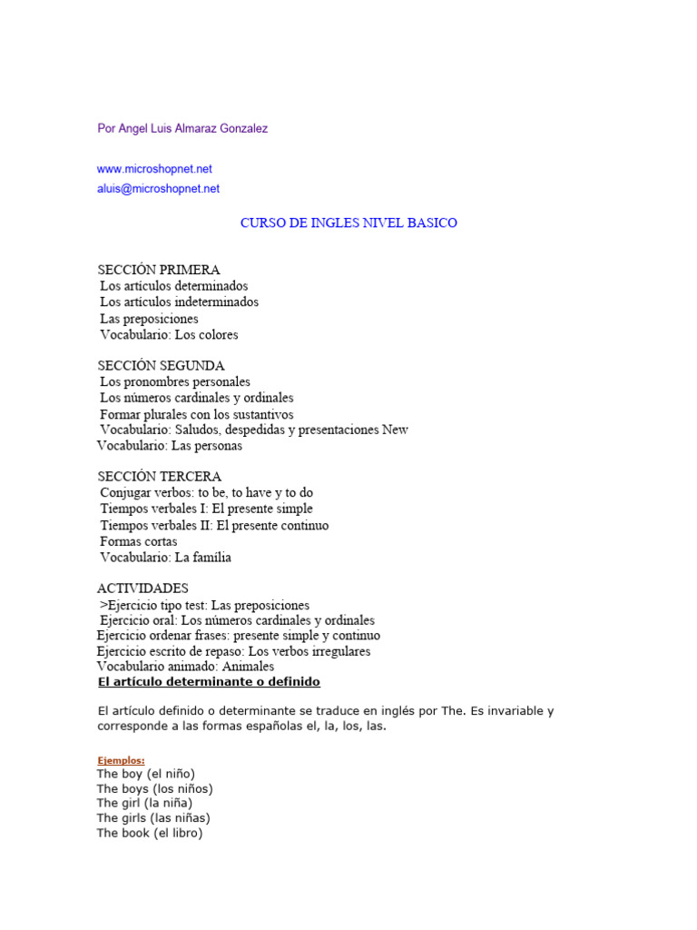Curso de Ingles Nivel Basico | PDF | Morfología Lingüística ...
